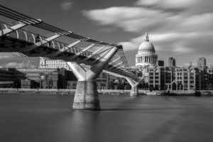 St Pauls Cathedral in London in Black and White with the Millennium Bridge