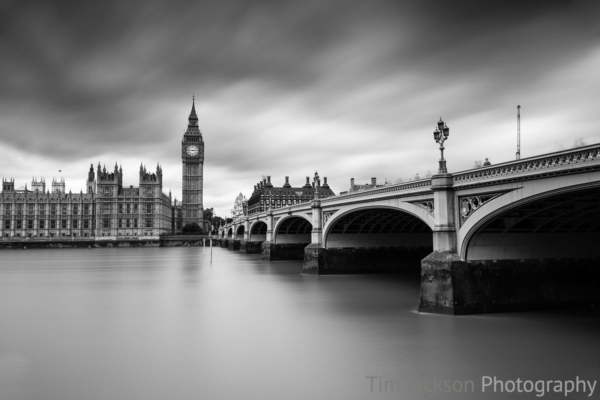 Rainy Day Photography in London Westminster Bridge Black and White Photograph by Tim Jackson