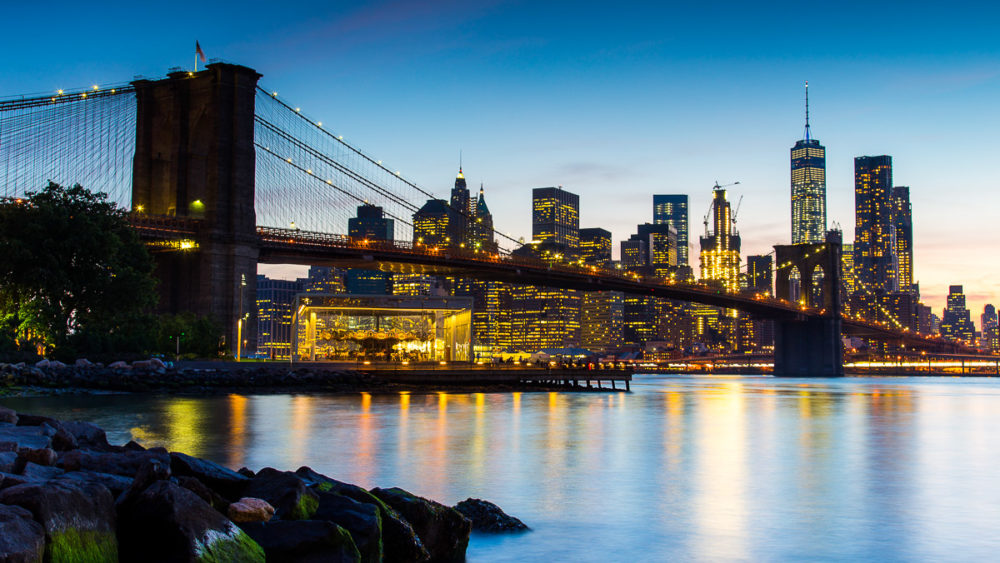 Brooklyn Bridge from Day to Dusk Brooklyn Bridge at Dusk Photograph by Tim Jackson